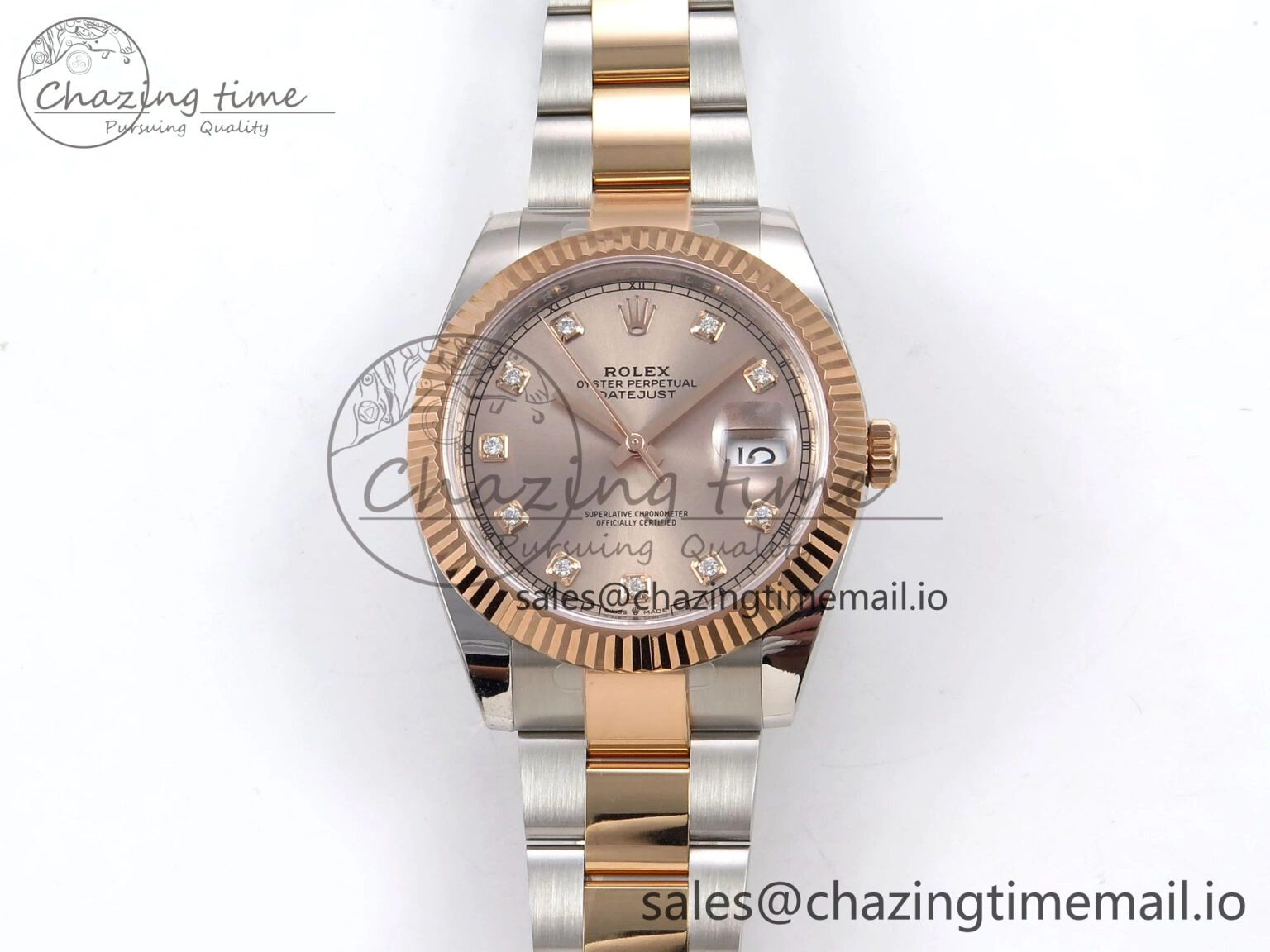DateJust 41 126331 ARF 1:1 Best Edition 904L Steel RG Diamonds Dial on SS RG Oyster Bracelet SH3235（Gain Weight） Durable 1094