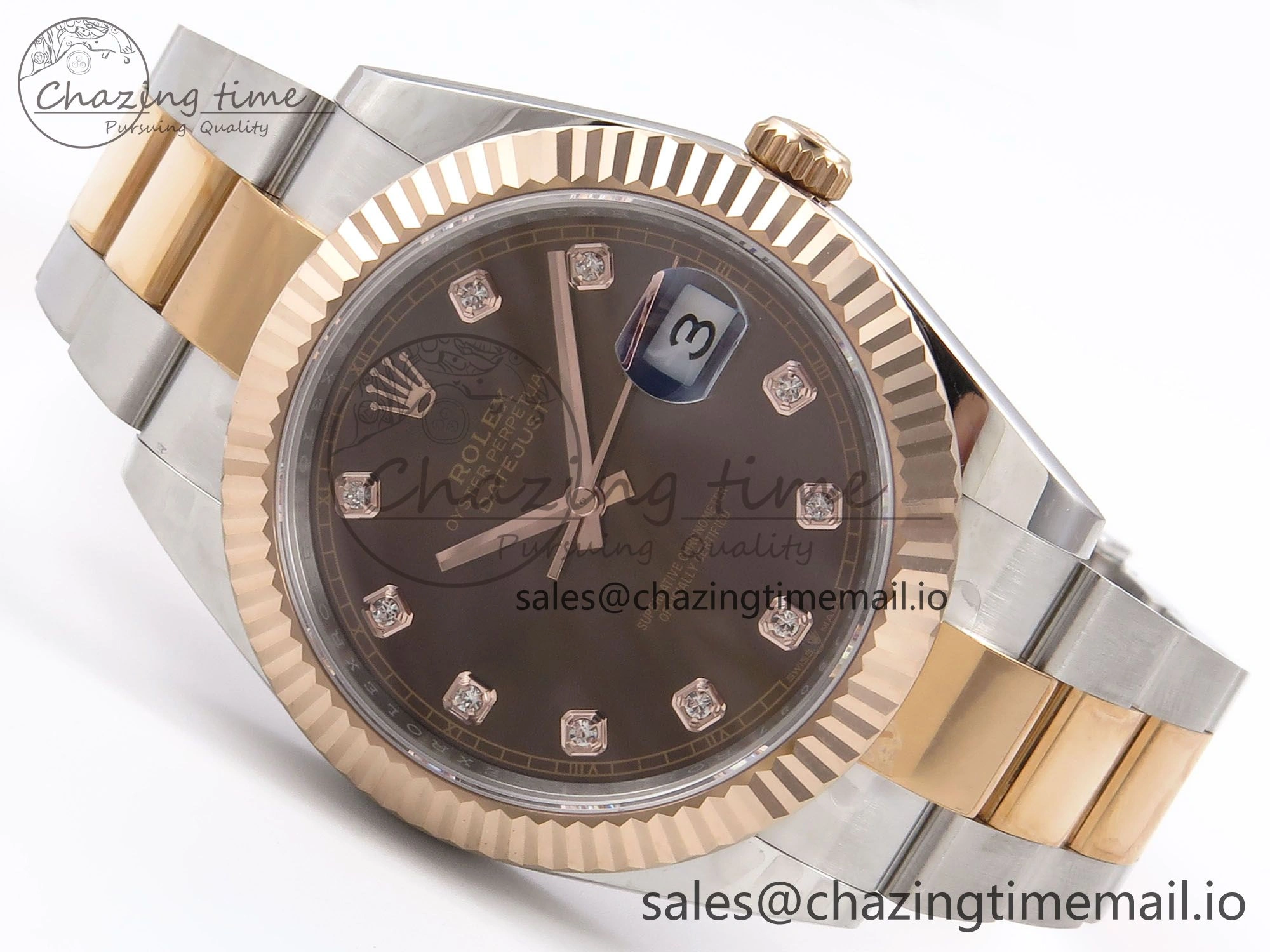 FastDry DateJust 41 126331 EWEF Best Edition Brown Diamonds Dial on SS RG Oyster Bracelet A 980