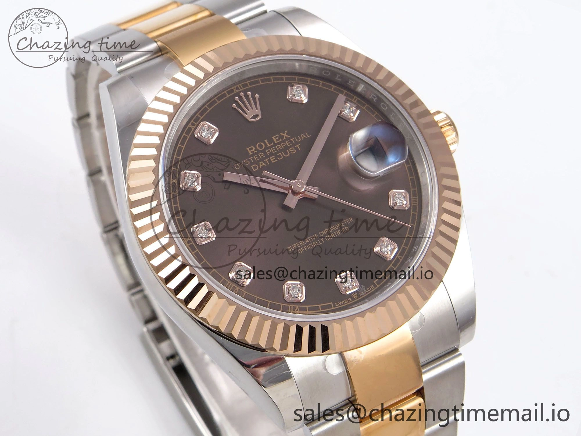 FastDry DateJust 41 126331 EWEF Best Edition Brown Diamonds Dial on SS RG Oyster Bracelet A 980
