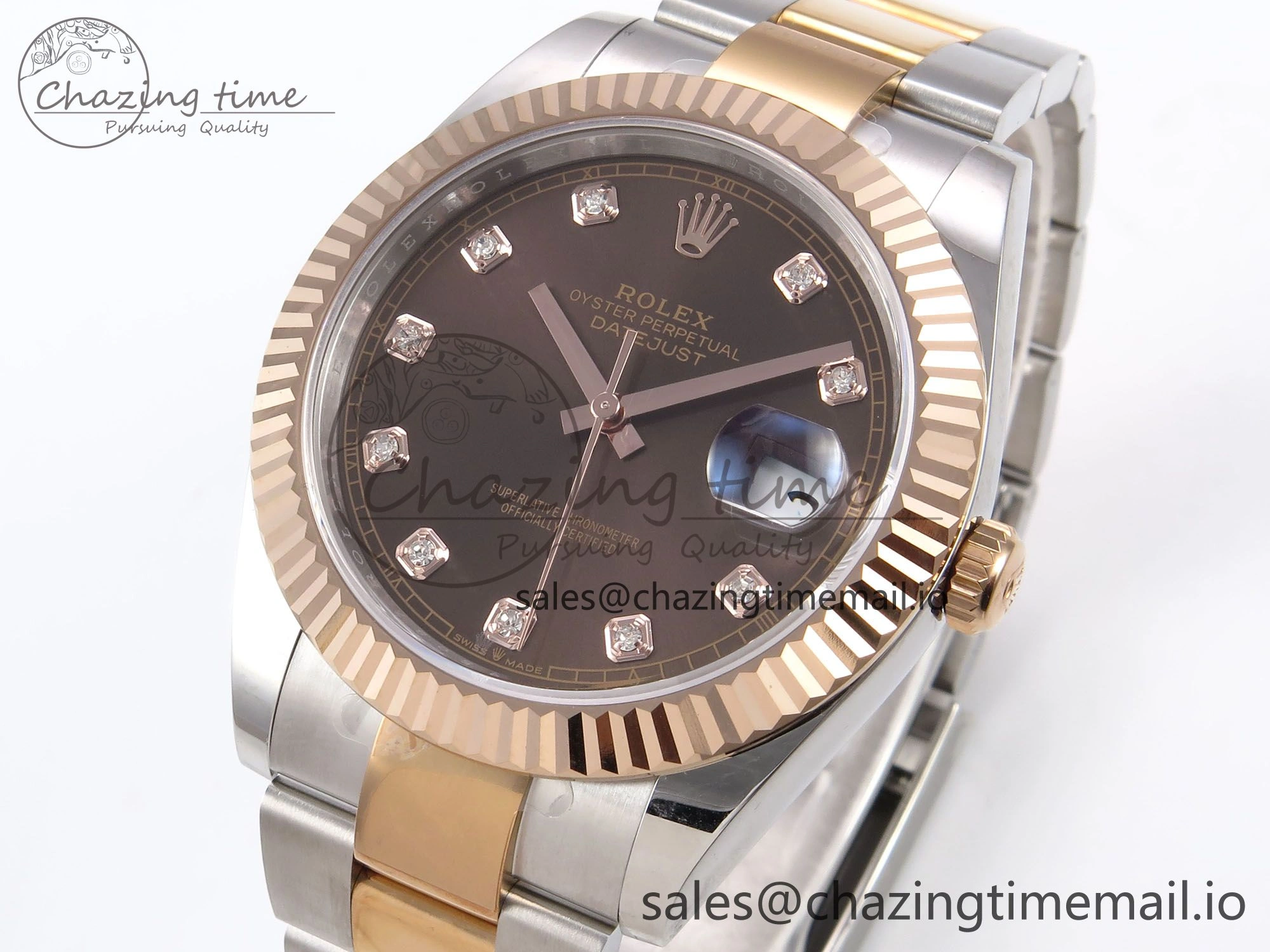 FastDry DateJust 41 126331 EWEF Best Edition Brown Diamonds Dial on SS RG Oyster Bracelet A 980