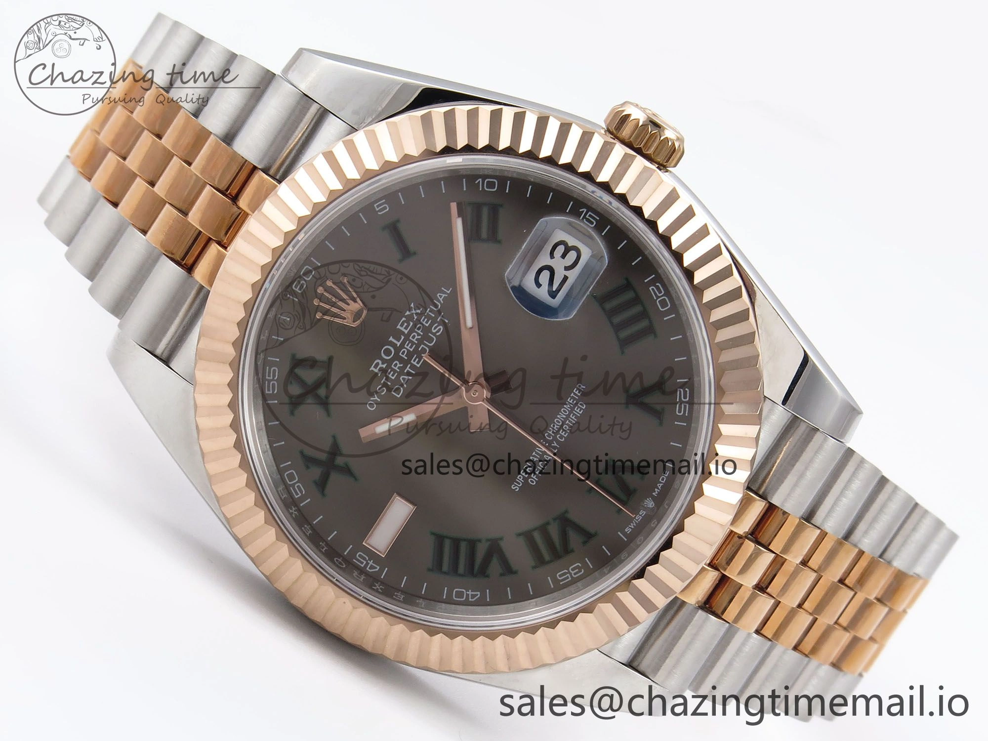 Colorful DateJust 41 126331 EWEF Best Edition Gray Dial Green Roman Marker on SS RG Jubilee Bracelet A 1000