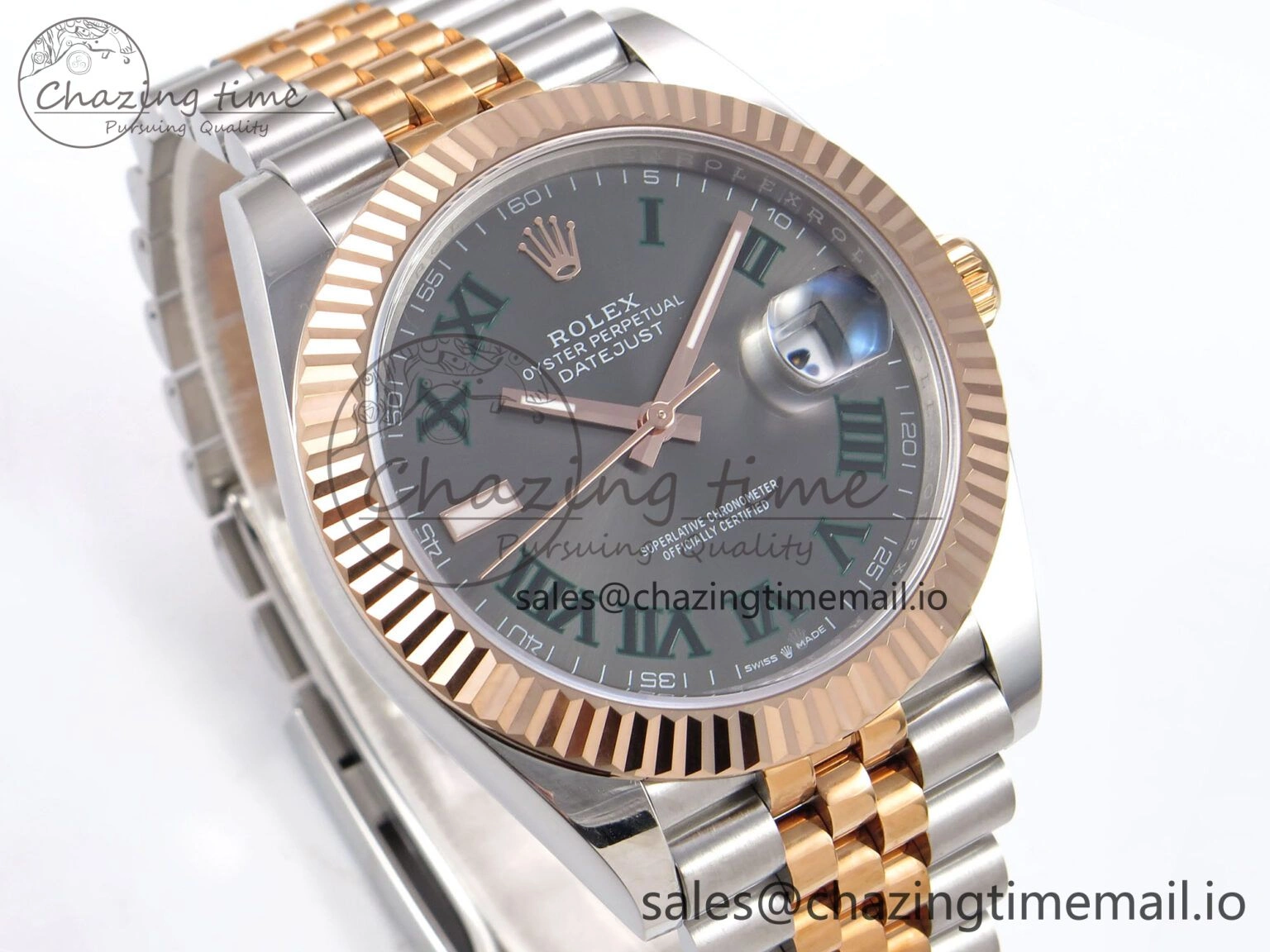 Colorful DateJust 41 126331 EWEF Best Edition Gray Dial Green Roman Marker on SS RG Jubilee Bracelet A 1000