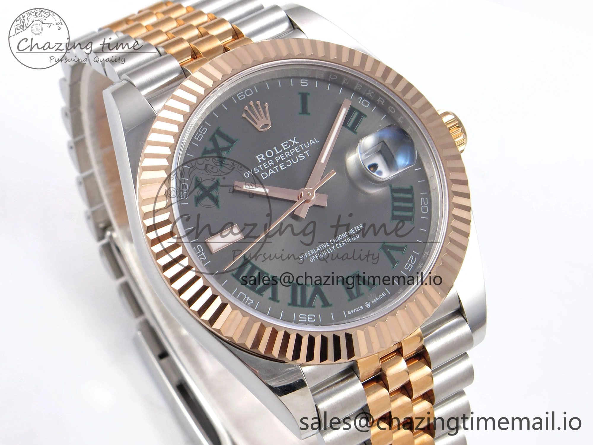 Colorful DateJust 41 126331 EWEF Best Edition Gray Dial Green Roman Marker on SS RG Jubilee Bracelet A 1000