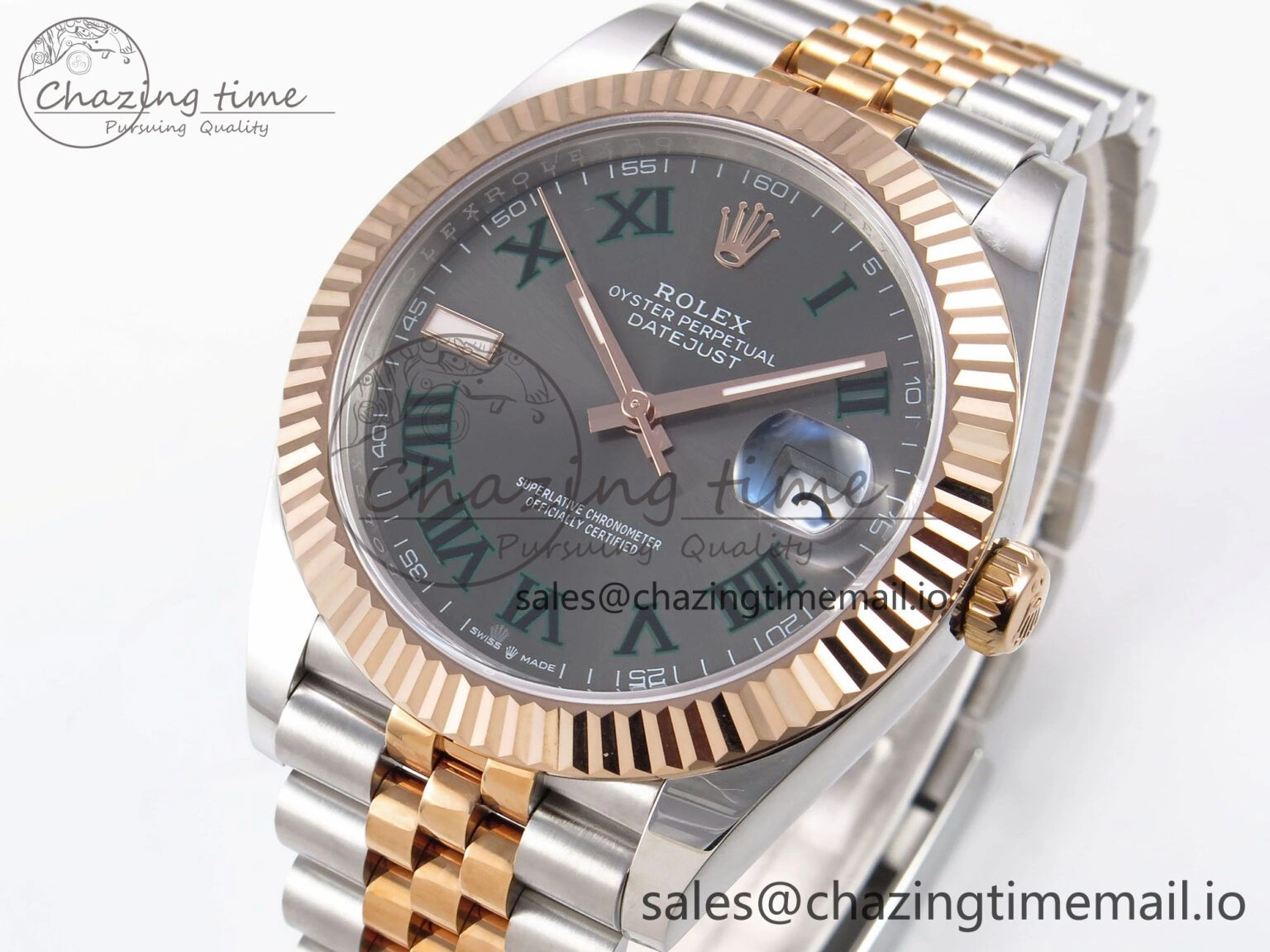 Colorful DateJust 41 126331 EWEF Best Edition Gray Dial Green Roman Marker on SS RG Jubilee Bracelet A 1000