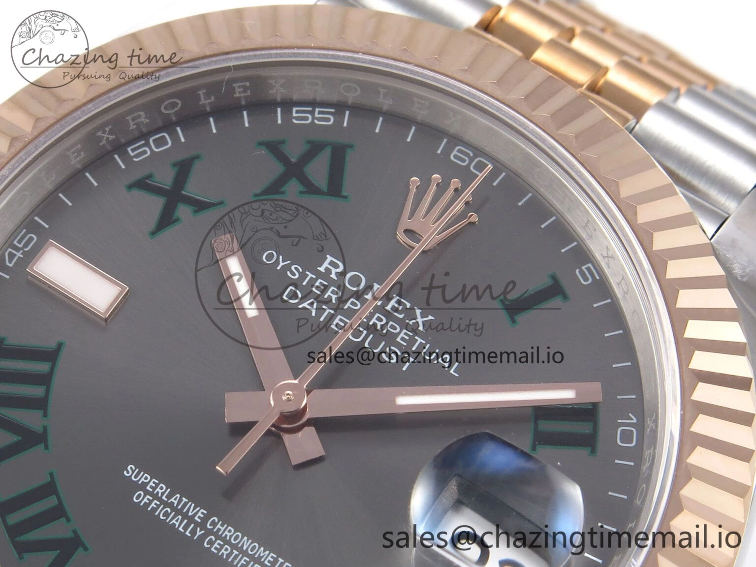 Colorful DateJust 41 126331 EWEF Best Edition Gray Dial Green Roman Marker on SS RG Jubilee Bracelet A 1000