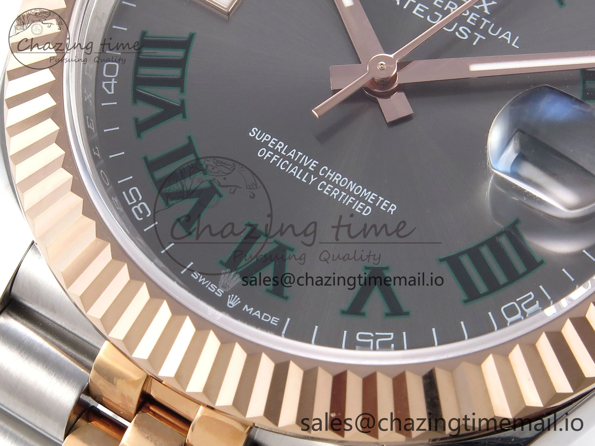 Colorful DateJust 41 126331 EWEF Best Edition Gray Dial Green Roman Marker on SS RG Jubilee Bracelet A 1000