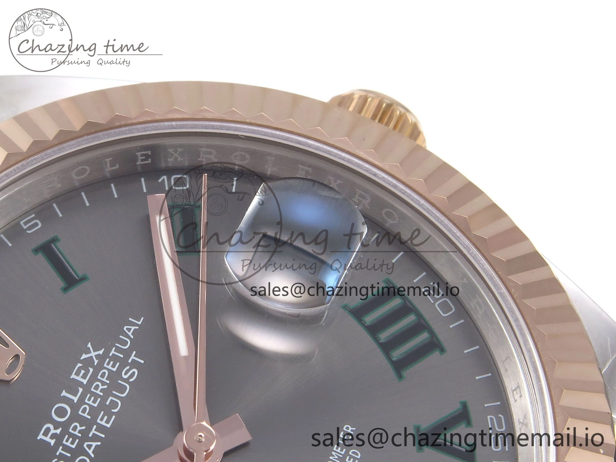 Colorful DateJust 41 126331 EWEF Best Edition Gray Dial Green Roman Marker on SS RG Jubilee Bracelet A 1000