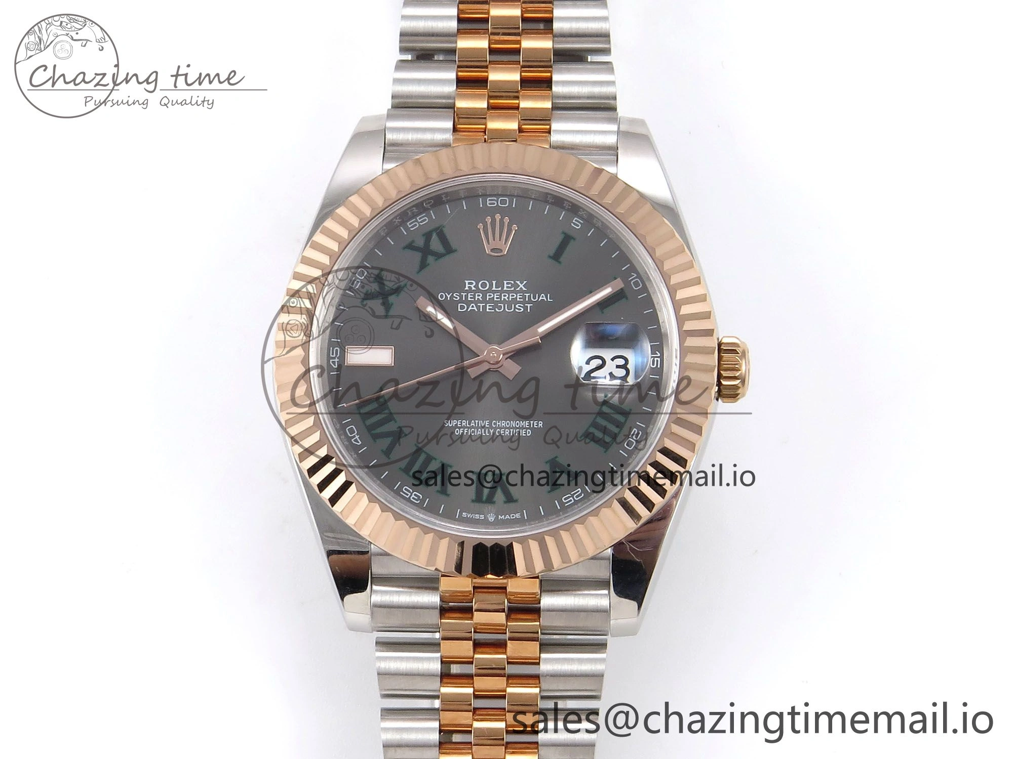 Colorful DateJust 41 126331 EWEF Best Edition Gray Dial Green Roman Marker on SS RG Jubilee Bracelet A 1000