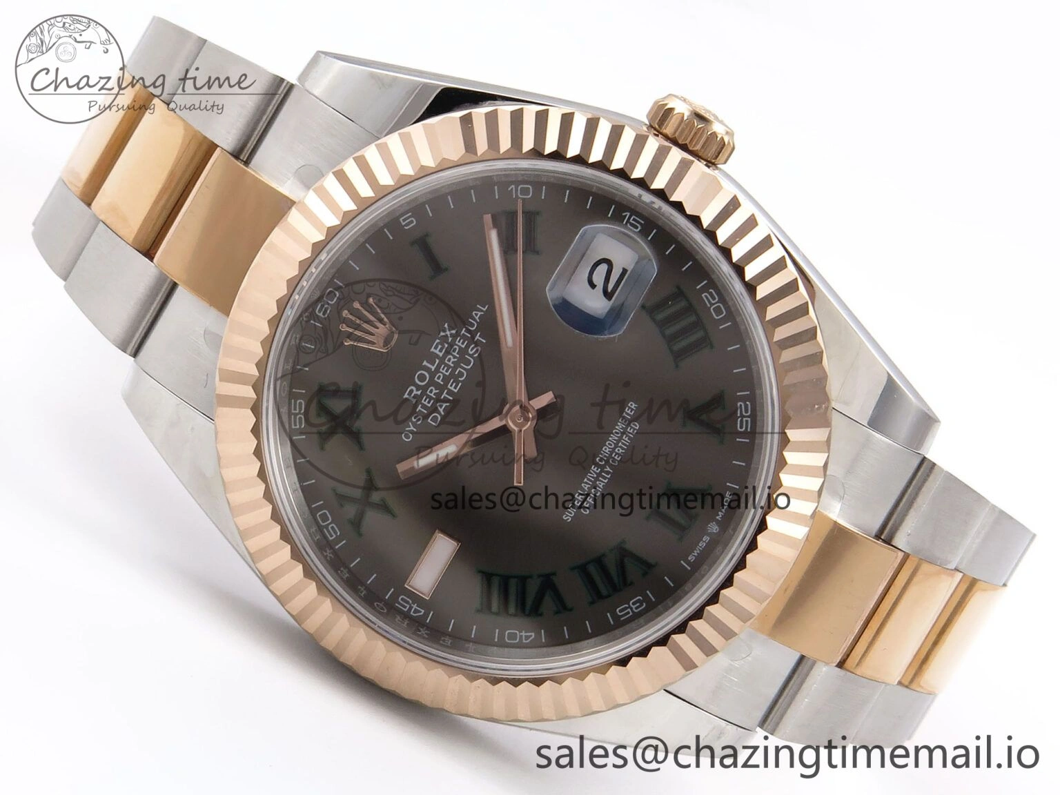 DateJust 41 126331 EWEF Best Edition Gray Dial Green Roman Marker on SS RG Oyster Bracelet A Versatile 982