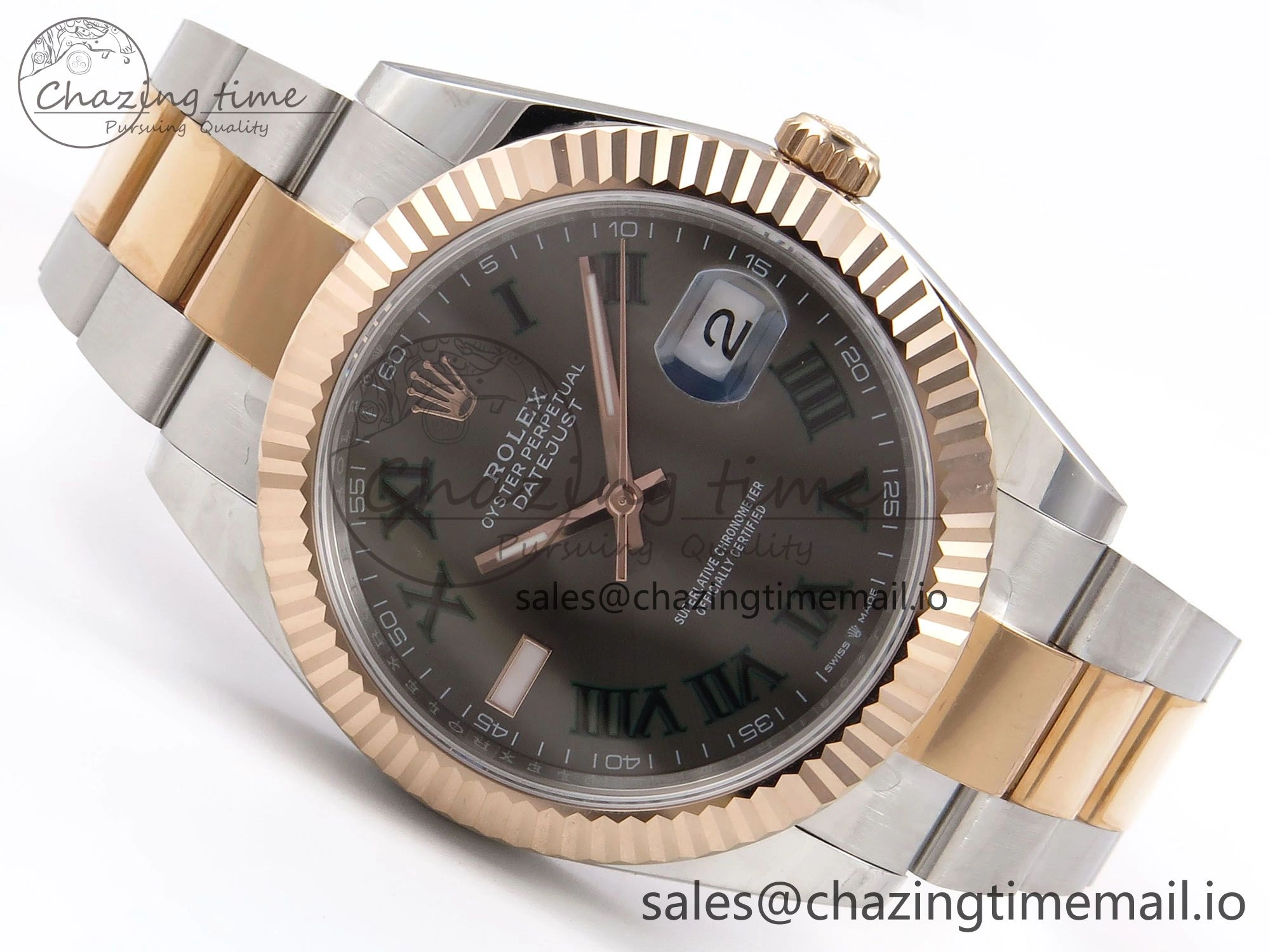 DateJust 41 126331 EWEF Best Edition Gray Dial Green Roman Marker on SS RG Oyster Bracelet A Versatile 982