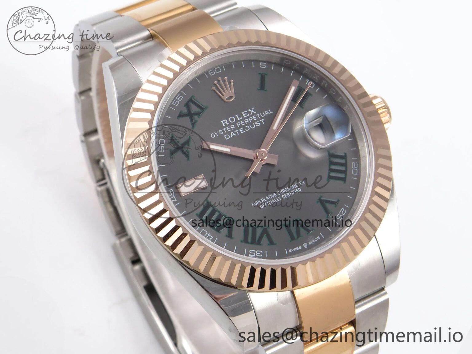 DateJust 41 126331 EWEF Best Edition Gray Dial Green Roman Marker on SS RG Oyster Bracelet A Versatile 982