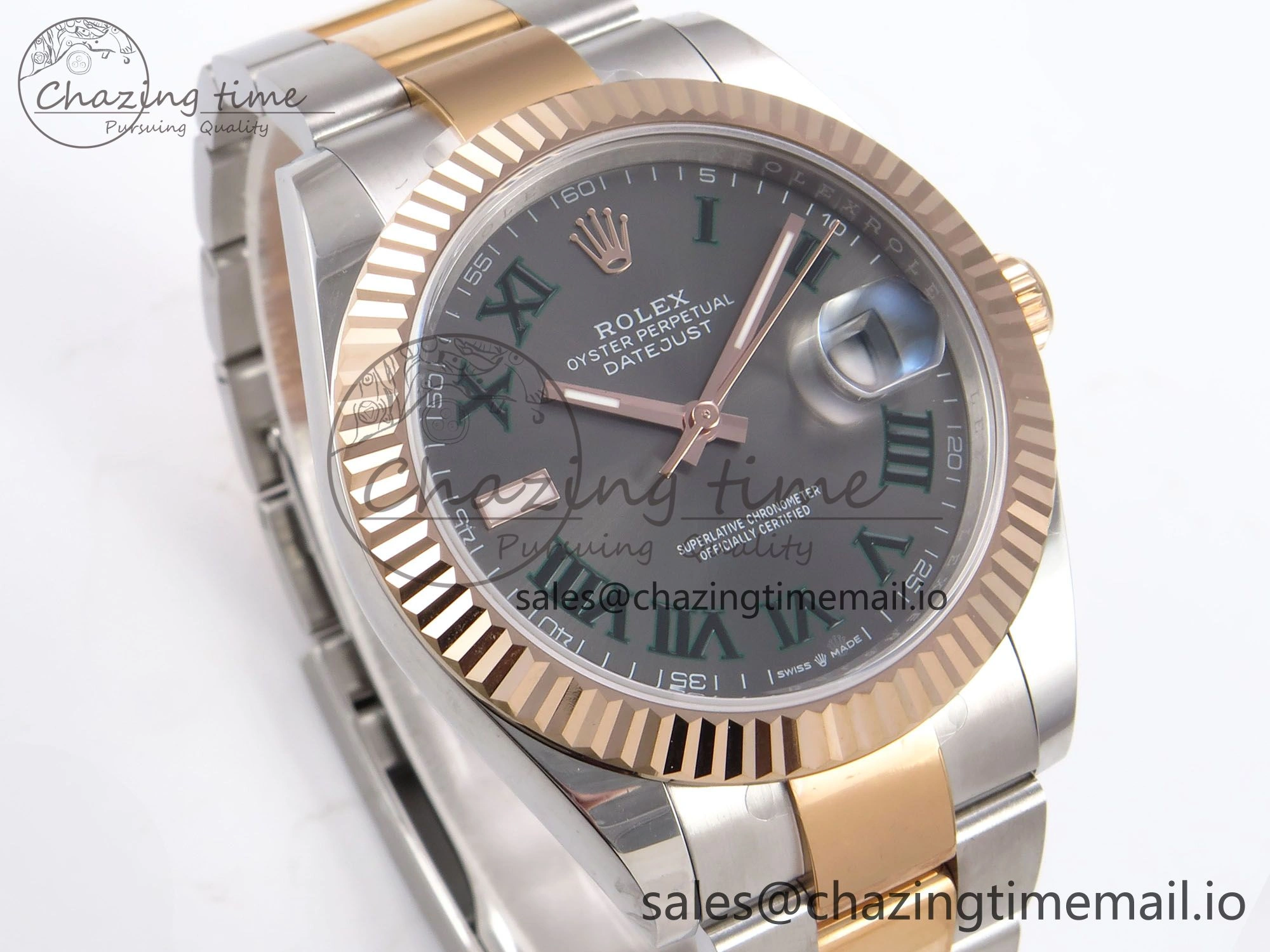 DateJust 41 126331 EWEF Best Edition Gray Dial Green Roman Marker on SS RG Oyster Bracelet A Versatile 982