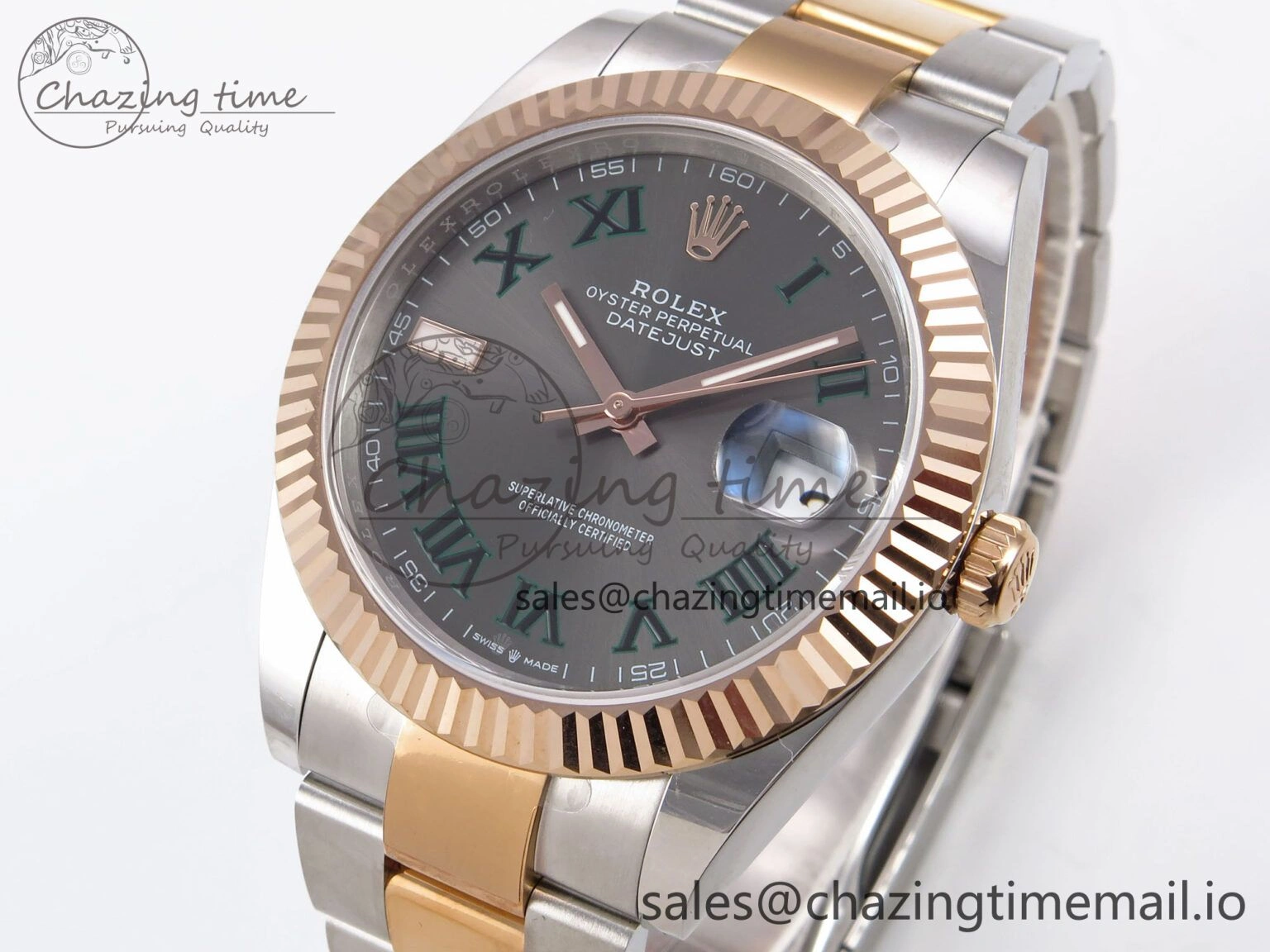 DateJust 41 126331 EWEF Best Edition Gray Dial Green Roman Marker on SS RG Oyster Bracelet A Versatile 982
