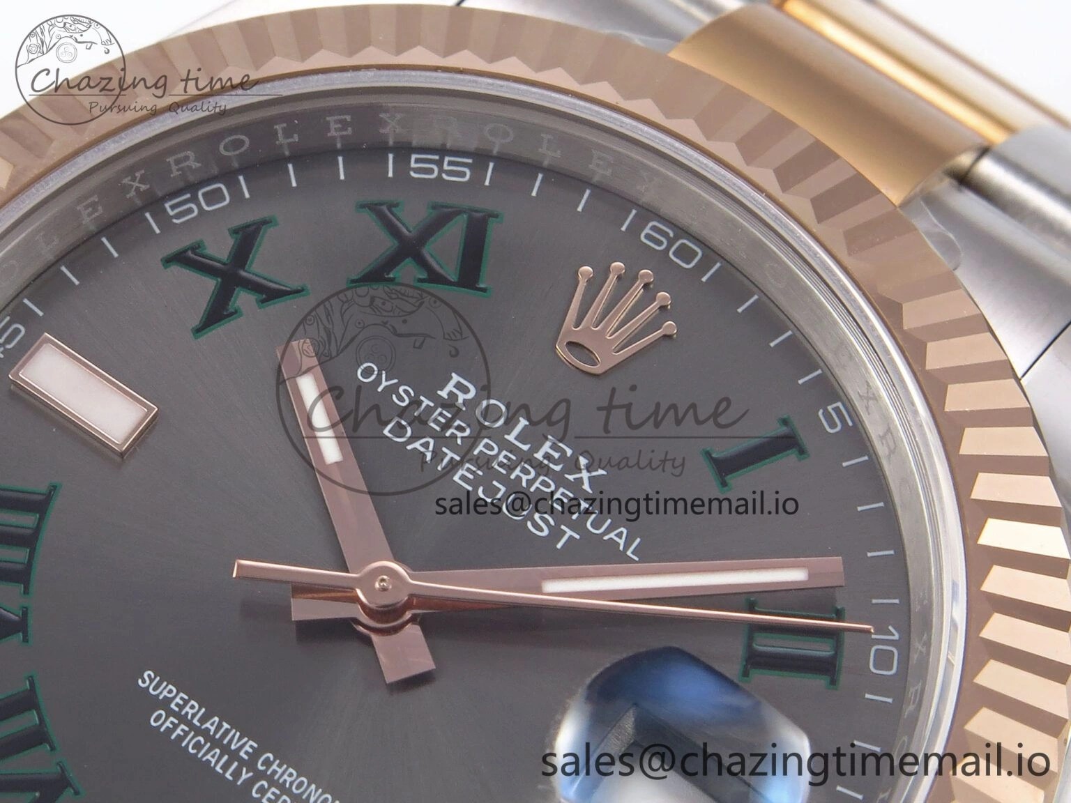 DateJust 41 126331 EWEF Best Edition Gray Dial Green Roman Marker on SS RG Oyster Bracelet A Versatile 982