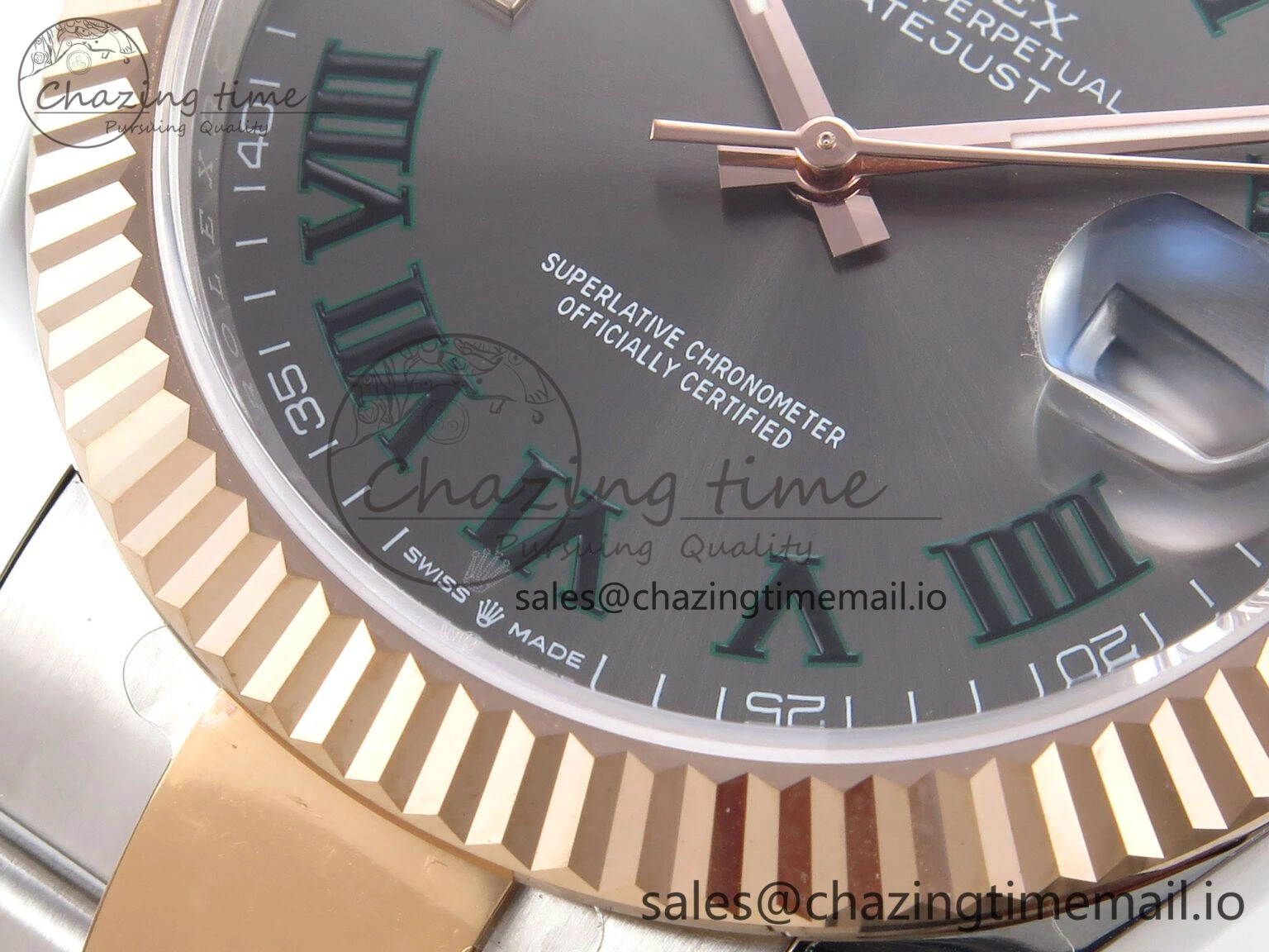 DateJust 41 126331 EWEF Best Edition Gray Dial Green Roman Marker on SS RG Oyster Bracelet A Versatile 982