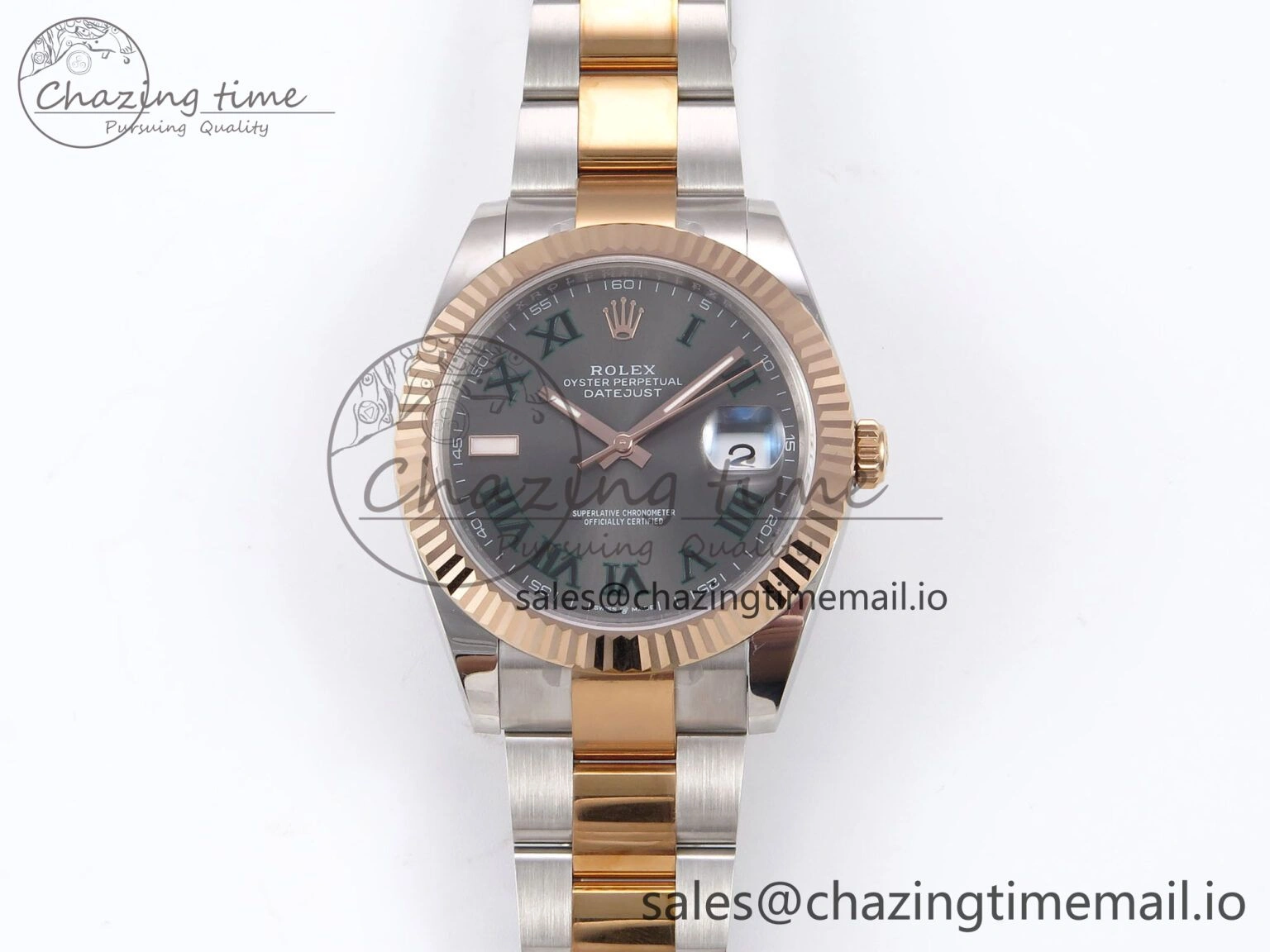 DateJust 41 126331 EWEF Best Edition Gray Dial Green Roman Marker on SS RG Oyster Bracelet A Versatile 982