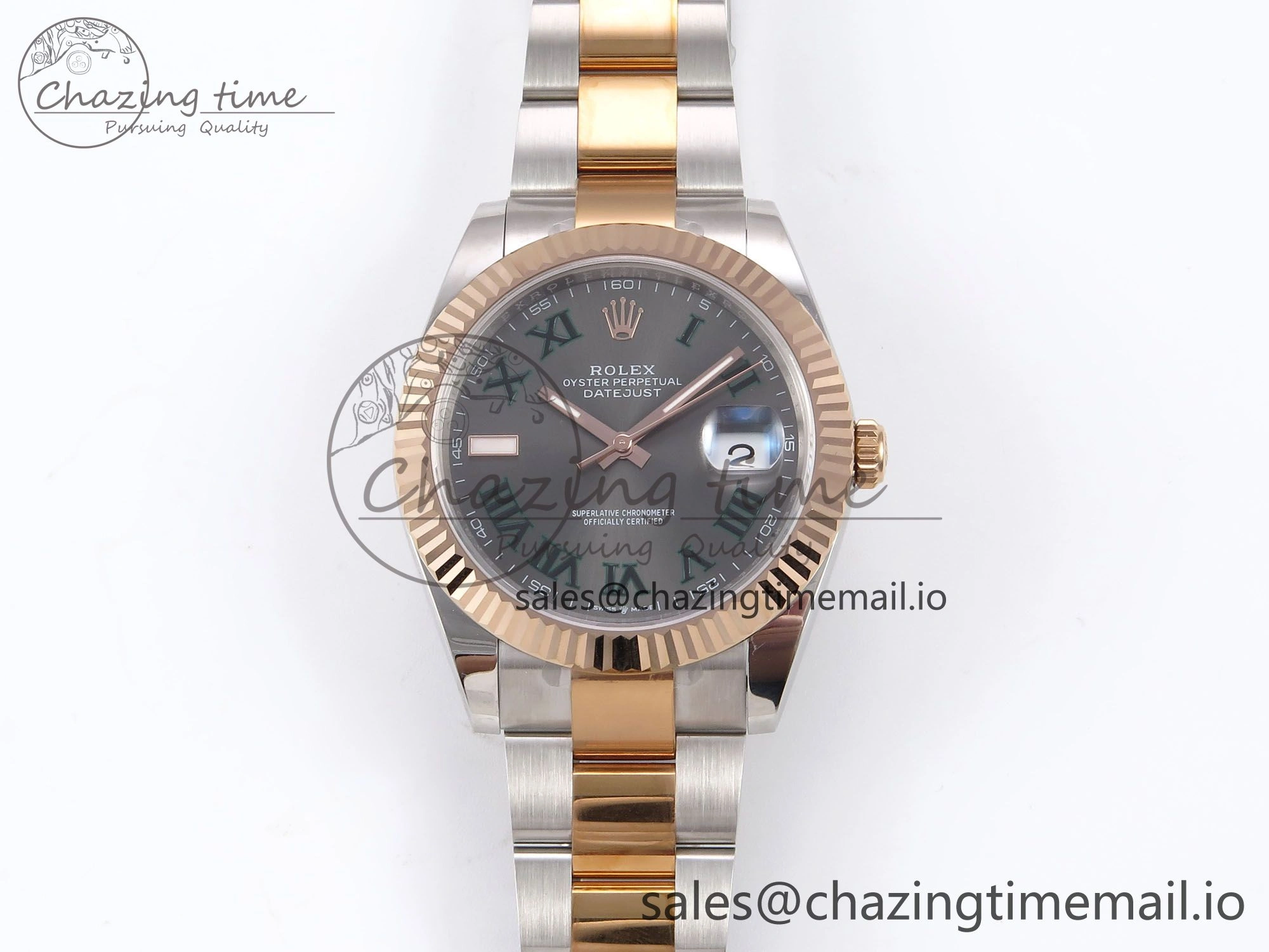 DateJust 41 126331 EWEF Best Edition Gray Dial Green Roman Marker on SS RG Oyster Bracelet A Versatile 982
