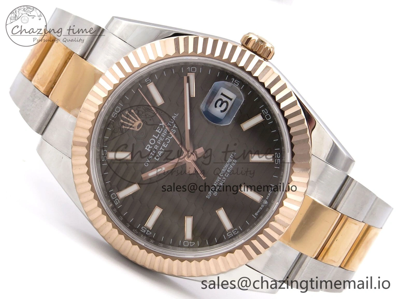 Comfortable DateJust 41 126331 EWEF Best Edition Gray Textured Dial on SS RG Oyster Bracelet A 984