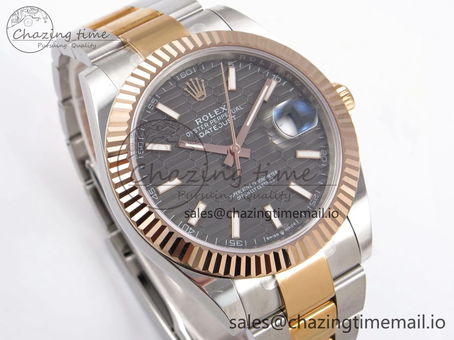 Comfortable DateJust 41 126331 EWEF Best Edition Gray Textured Dial on SS RG Oyster Bracelet A 984