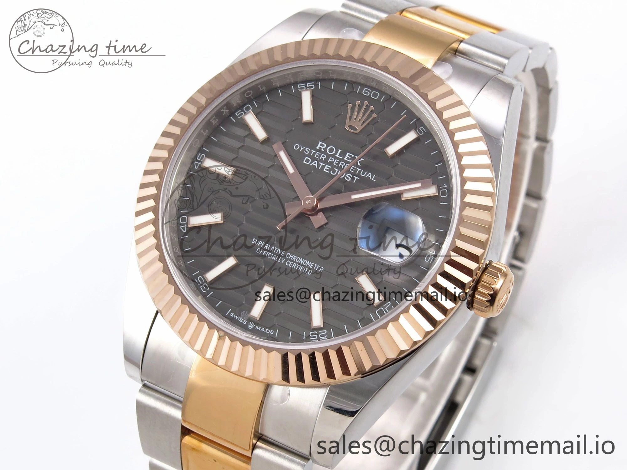 Comfortable DateJust 41 126331 EWEF Best Edition Gray Textured Dial on SS RG Oyster Bracelet A 984
