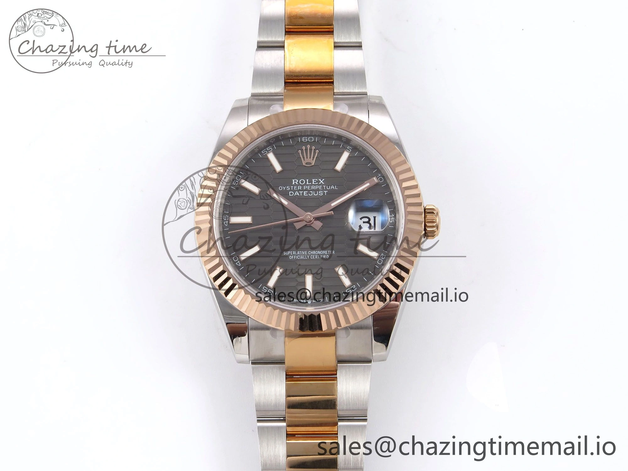 Comfortable DateJust 41 126331 EWEF Best Edition Gray Textured Dial on SS RG Oyster Bracelet A 984