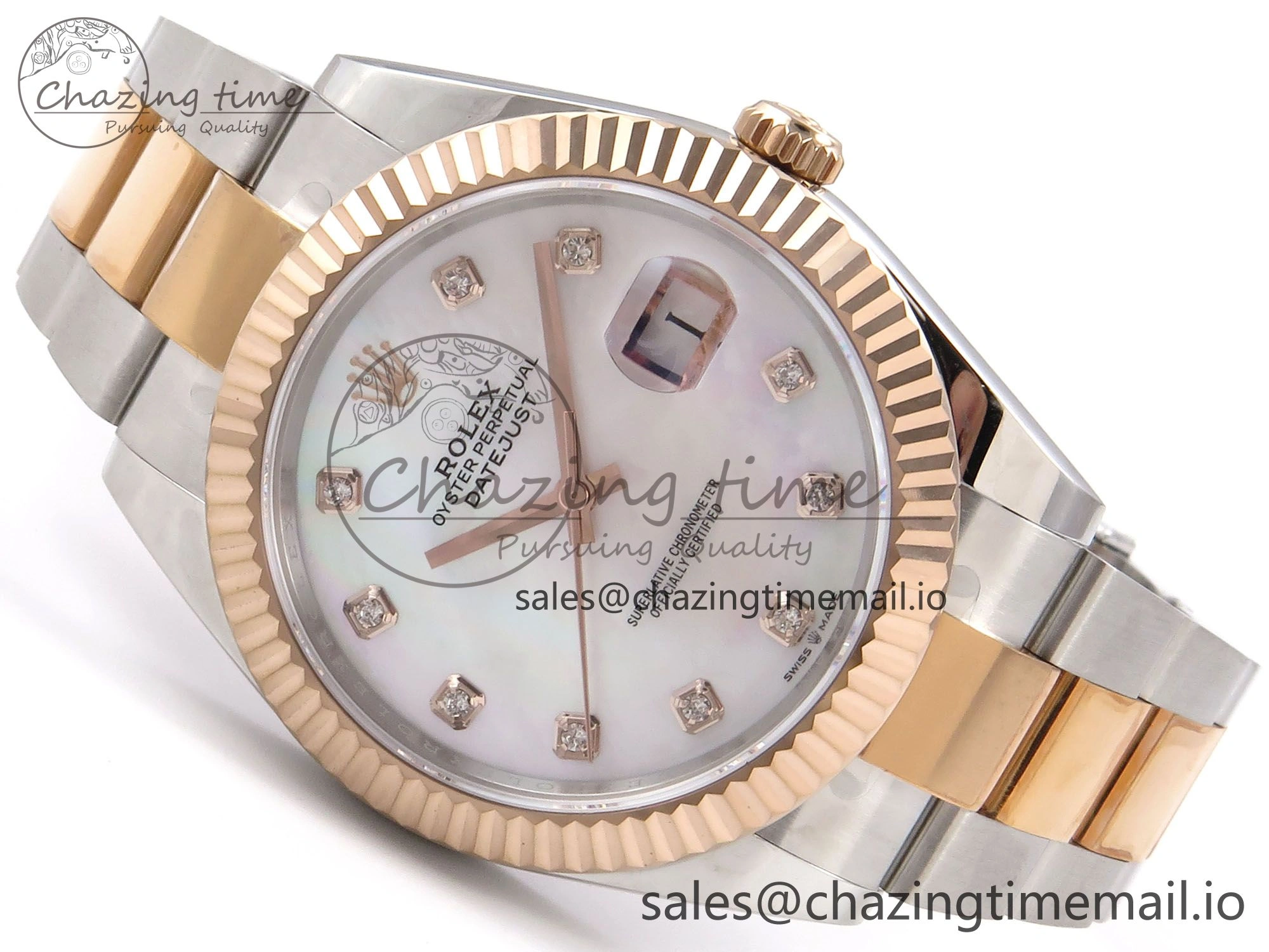 ModernLook DateJust 41 126331 EWEF Best Edition White MOP Dial on SS RG Oyster Bracelet A 981