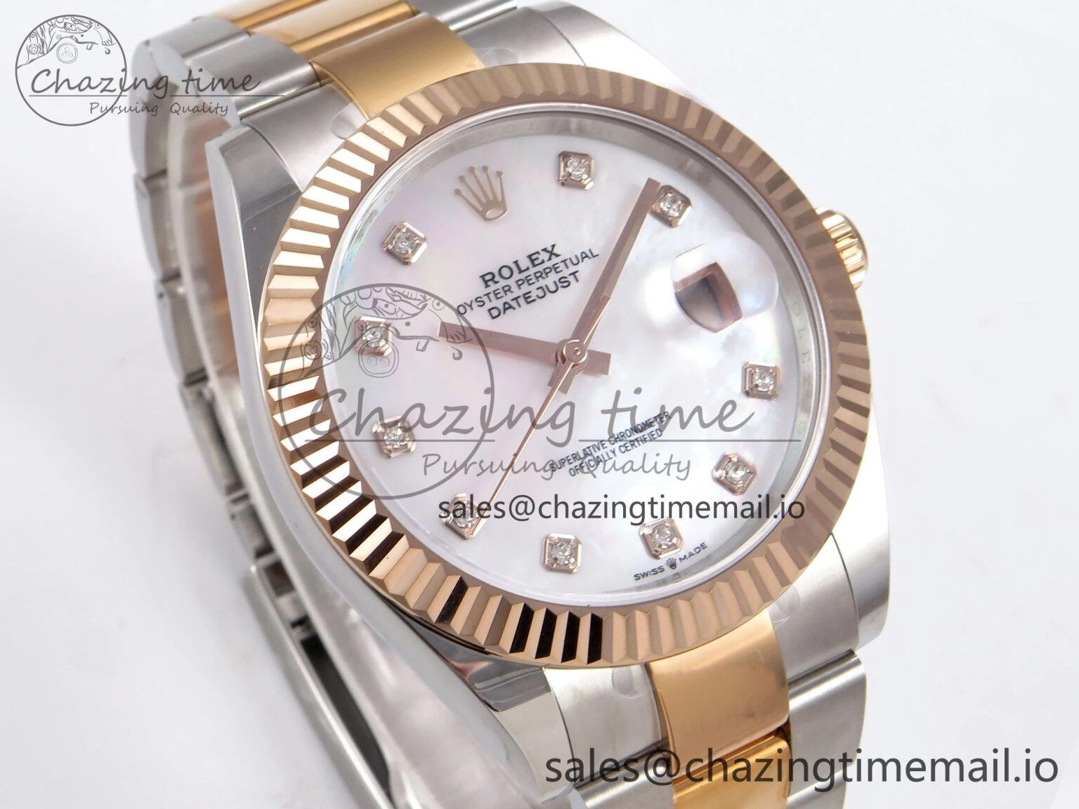ModernLook DateJust 41 126331 EWEF Best Edition White MOP Dial on SS RG Oyster Bracelet A 981