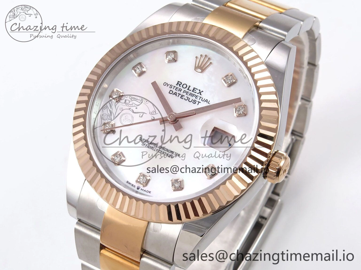 ModernLook DateJust 41 126331 EWEF Best Edition White MOP Dial on SS RG Oyster Bracelet A 981