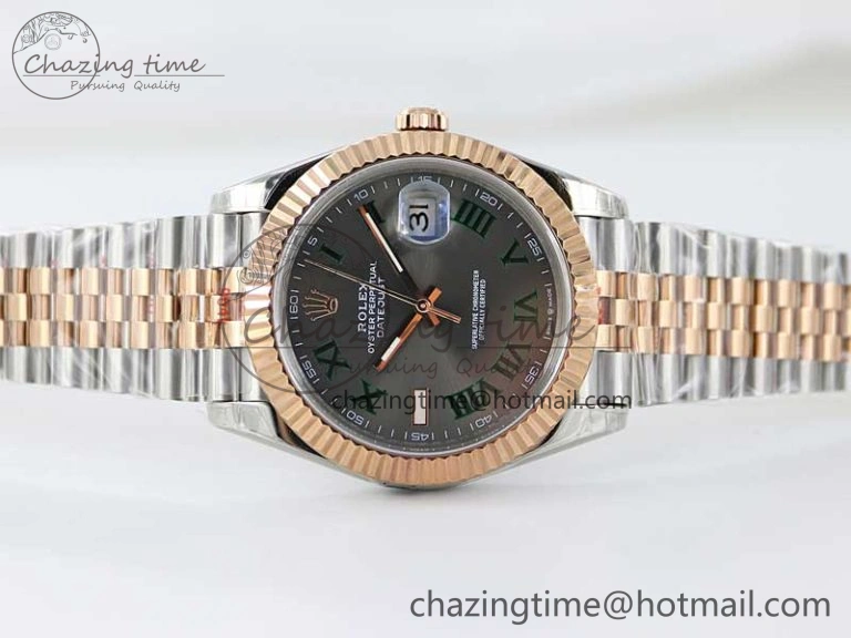 Comfortable DateJust 41 126331 SS RG TWF 1:1 Best Edition 904L Steel Gray Dial Green Roman on SS RG Jubilee Bracelet VR 2450