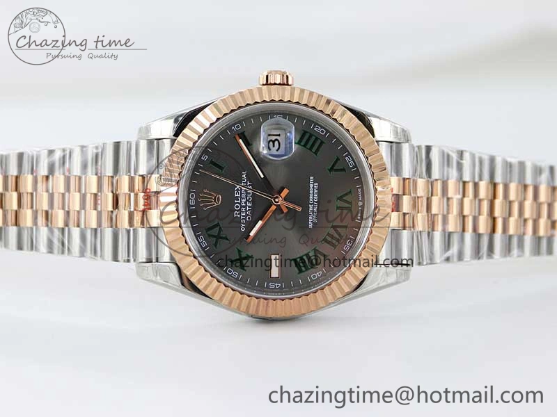 Comfortable DateJust 41 126331 SS RG TWF 1:1 Best Edition 904L Steel Gray Dial Green Roman on SS RG Jubilee Bracelet VR 2450