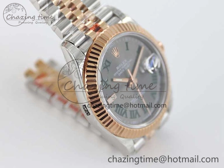 Comfortable DateJust 41 126331 SS RG TWF 1:1 Best Edition 904L Steel Gray Dial Green Roman on SS RG Jubilee Bracelet VR 2450