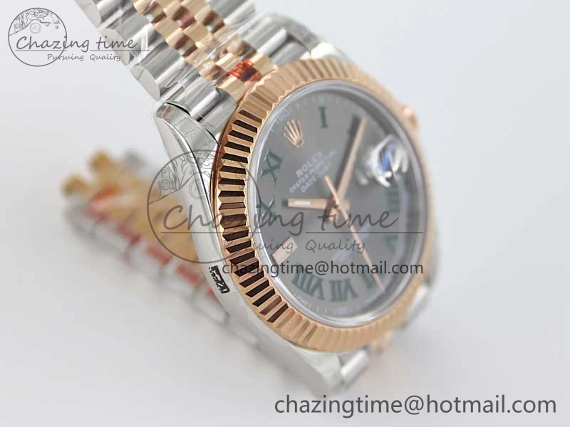Comfortable DateJust 41 126331 SS RG TWF 1:1 Best Edition 904L Steel Gray Dial Green Roman on SS RG Jubilee Bracelet VR 2450