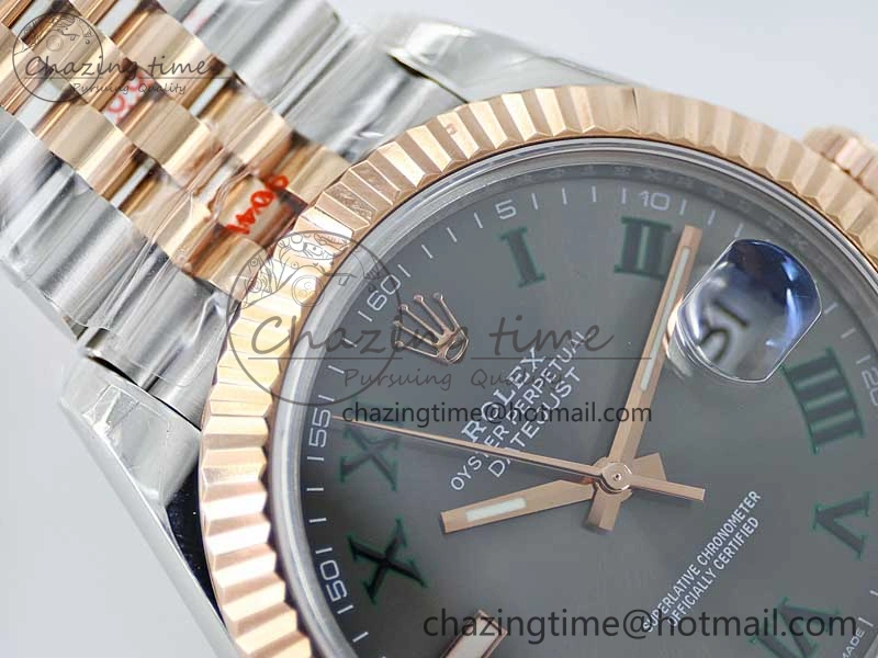Comfortable DateJust 41 126331 SS RG TWF 1:1 Best Edition 904L Steel Gray Dial Green Roman on SS RG Jubilee Bracelet VR 2450