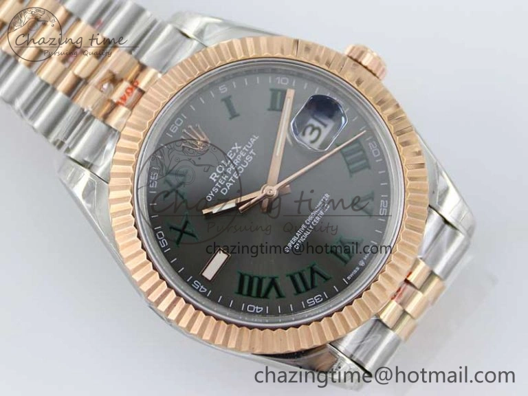 Comfortable DateJust 41 126331 SS RG TWF 1:1 Best Edition 904L Steel Gray Dial Green Roman on SS RG Jubilee Bracelet VR 2450