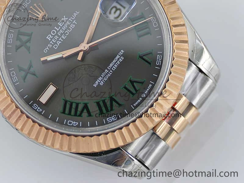 Comfortable DateJust 41 126331 SS RG TWF 1:1 Best Edition 904L Steel Gray Dial Green Roman on SS RG Jubilee Bracelet VR 2450