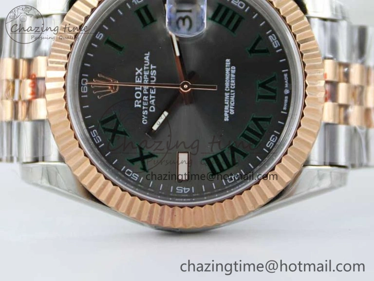 Comfortable DateJust 41 126331 SS RG TWF 1:1 Best Edition 904L Steel Gray Dial Green Roman on SS RG Jubilee Bracelet VR 2450