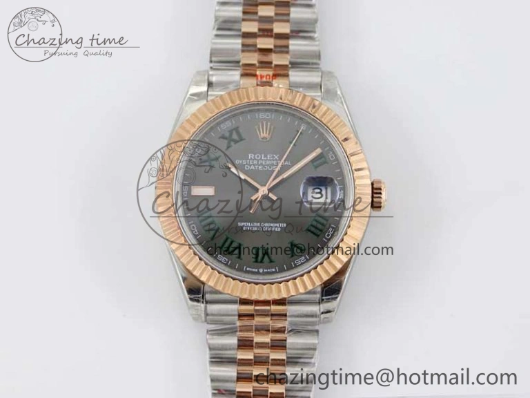 Comfortable DateJust 41 126331 SS RG TWF 1:1 Best Edition 904L Steel Gray Dial Green Roman on SS RG Jubilee Bracelet VR 2450