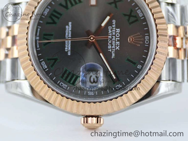 Comfortable DateJust 41 126331 SS RG TWF 1:1 Best Edition 904L Steel Gray Dial Green Roman on SS RG Jubilee Bracelet VR 2450