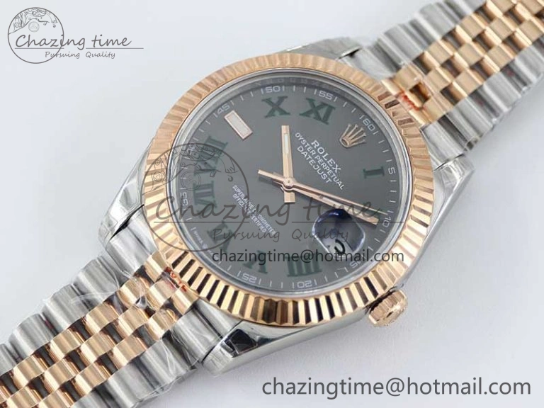 Comfortable DateJust 41 126331 SS RG TWF 1:1 Best Edition 904L Steel Gray Dial Green Roman on SS RG Jubilee Bracelet VR 2450