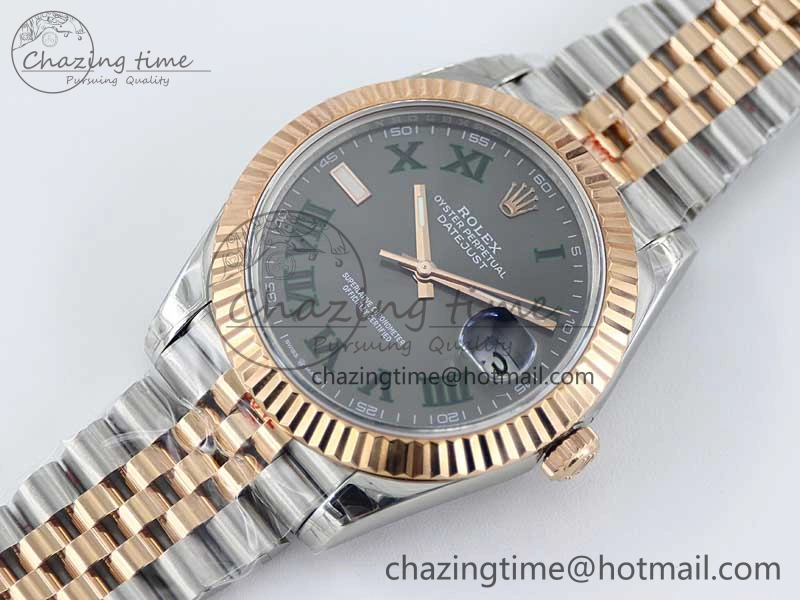 Comfortable DateJust 41 126331 SS RG TWF 1:1 Best Edition 904L Steel Gray Dial Green Roman on SS RG Jubilee Bracelet VR 2450
