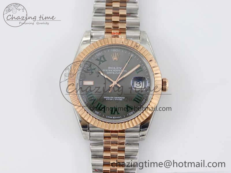 Comfortable DateJust 41 126331 SS RG TWF 1:1 Best Edition 904L Steel Gray Dial Green Roman on SS RG Jubilee Bracelet VR 2450