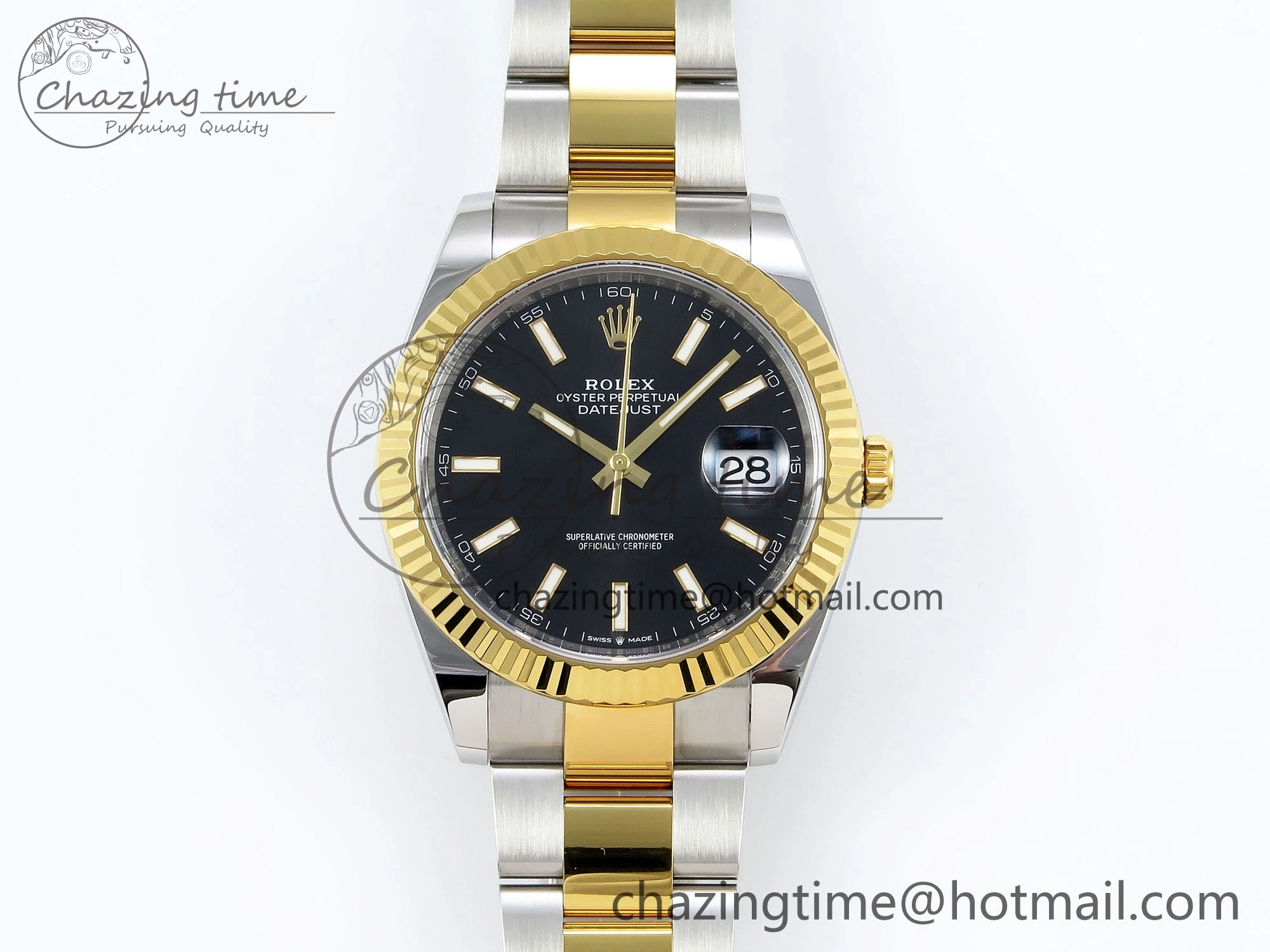DateJust 41 126333 Clean 1:1 Best Edition 904L Steel Black Stick Dial on SS YG Oyster Bracelet VR Lightweight 1562