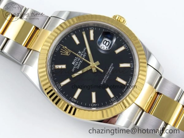 DateJust 41 126333 Clean 1:1 Best Edition 904L Steel Black Stick Dial on SS YG Oyster Bracelet VR Lightweight 1562