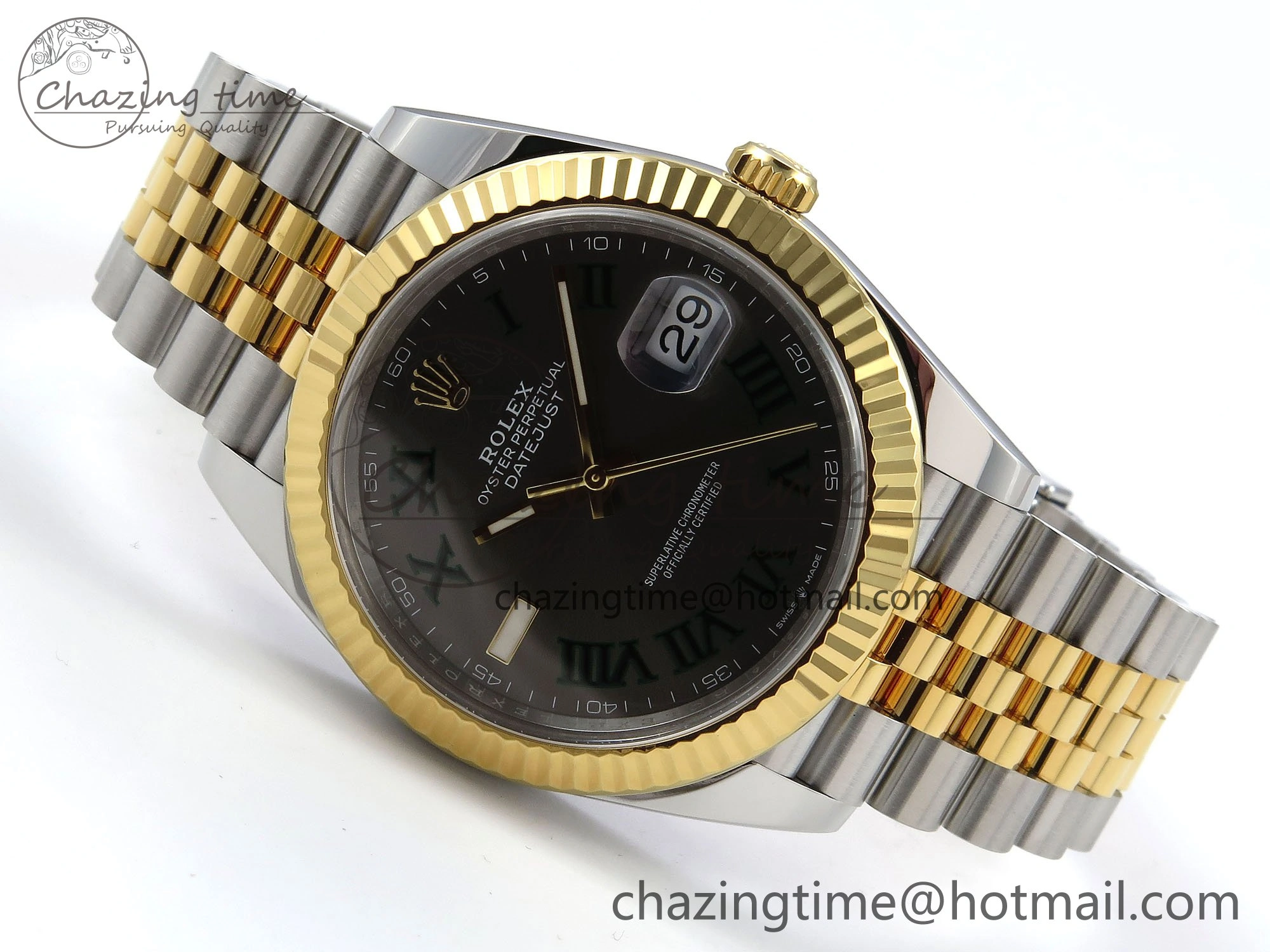 Unisex DateJust 41 126333 Clean 1:1 Best Edition 904L Steel Gray Dial Green Roman Marker on SS YG Jubilee Bracelet VR 1563