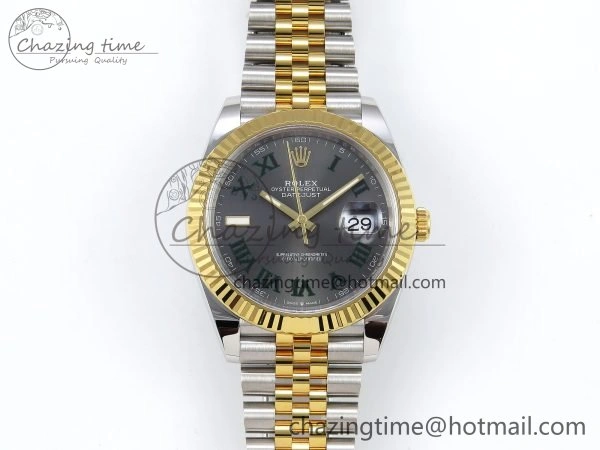 Unisex DateJust 41 126333 Clean 1:1 Best Edition 904L Steel Gray Dial Green Roman Marker on SS YG Jubilee Bracelet VR 1563