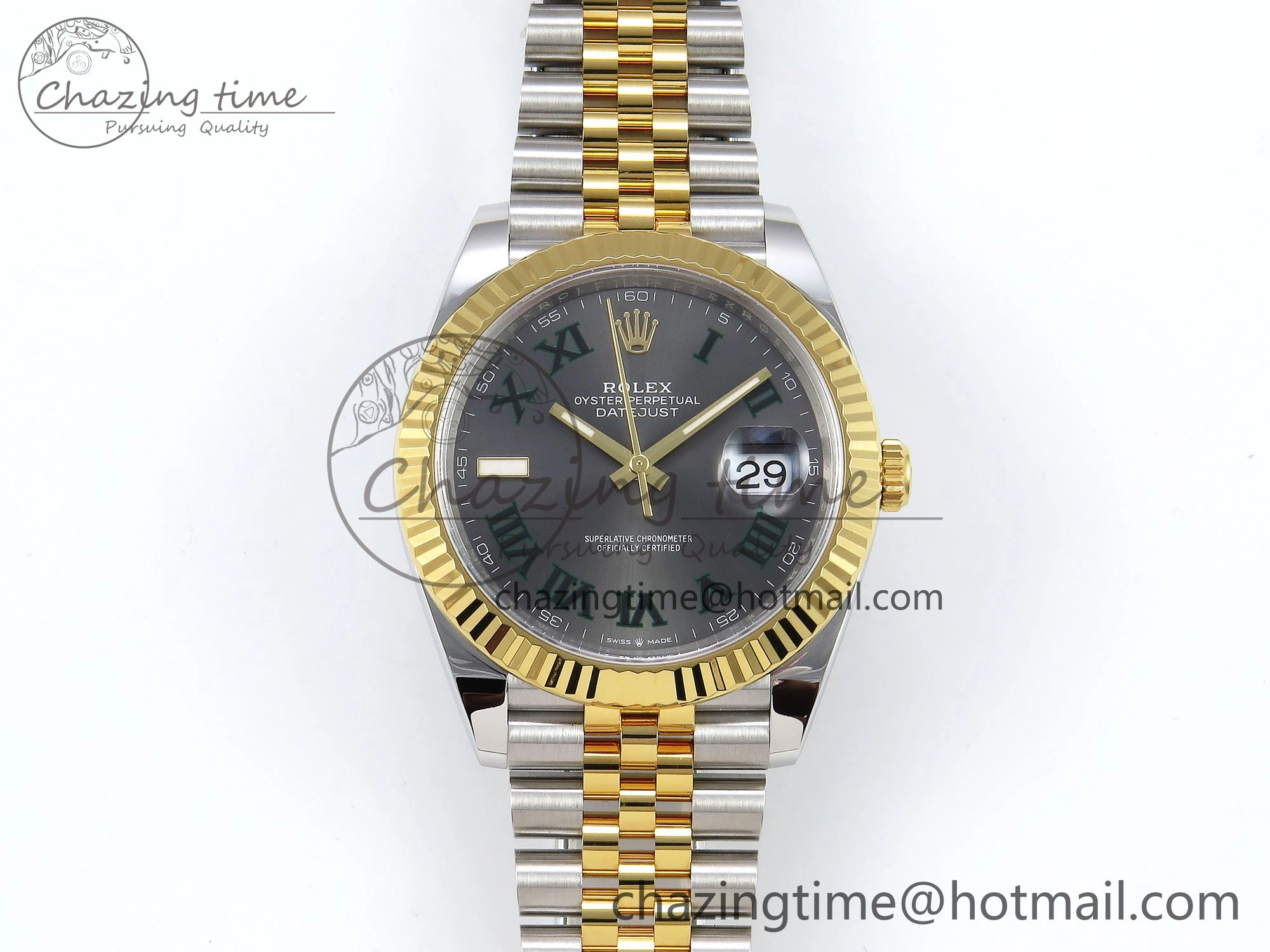 Unisex DateJust 41 126333 Clean 1:1 Best Edition 904L Steel Gray Dial Green Roman Marker on SS YG Jubilee Bracelet VR 1563