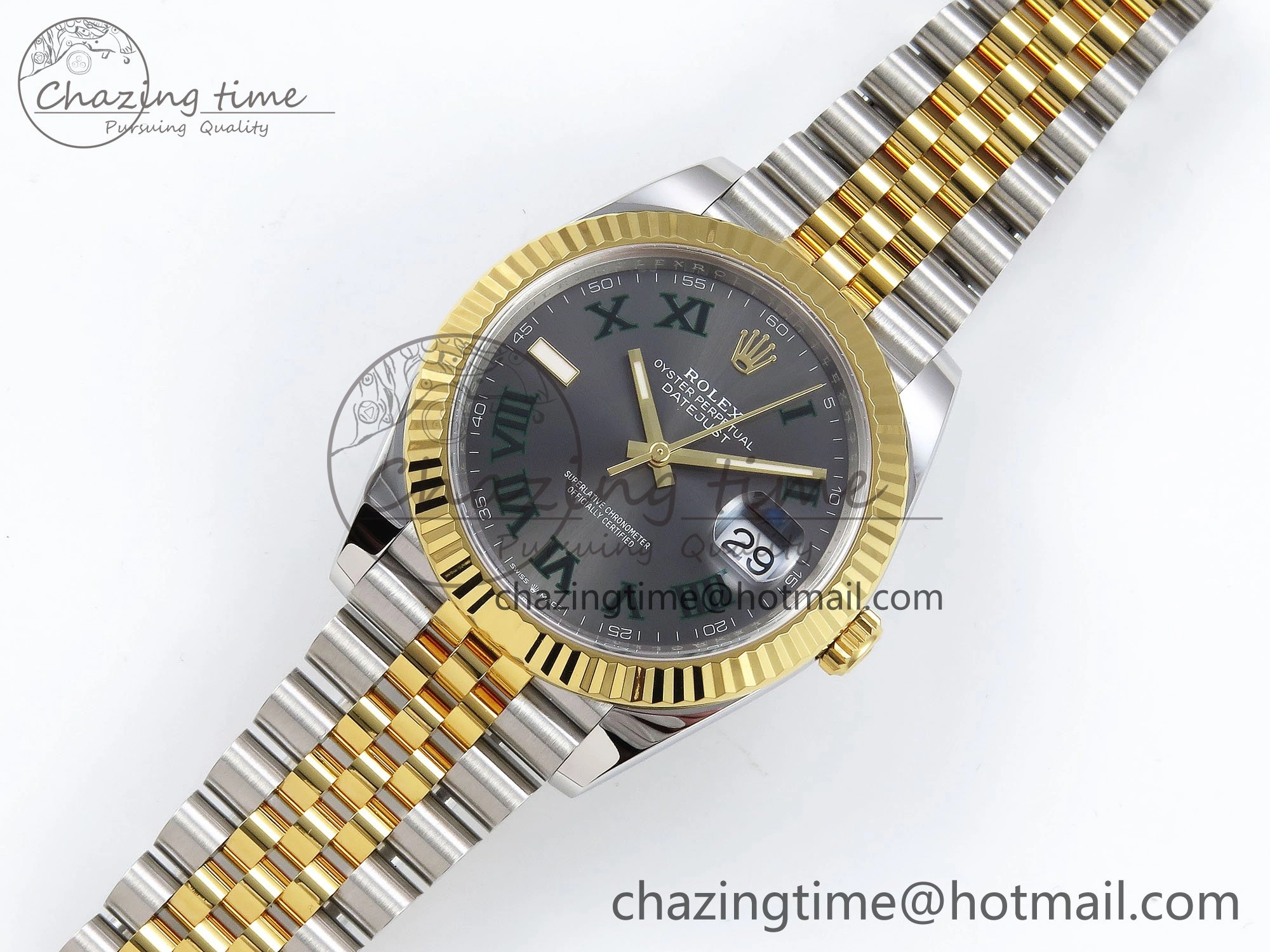 Unisex DateJust 41 126333 Clean 1:1 Best Edition 904L Steel Gray Dial Green Roman Marker on SS YG Jubilee Bracelet VR 1563