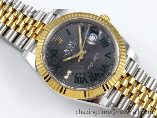 Unisex DateJust 41 126333 Clean 1:1 Best Edition 904L Steel Gray Dial Green Roman Marker on SS YG Jubilee Bracelet VR 1563