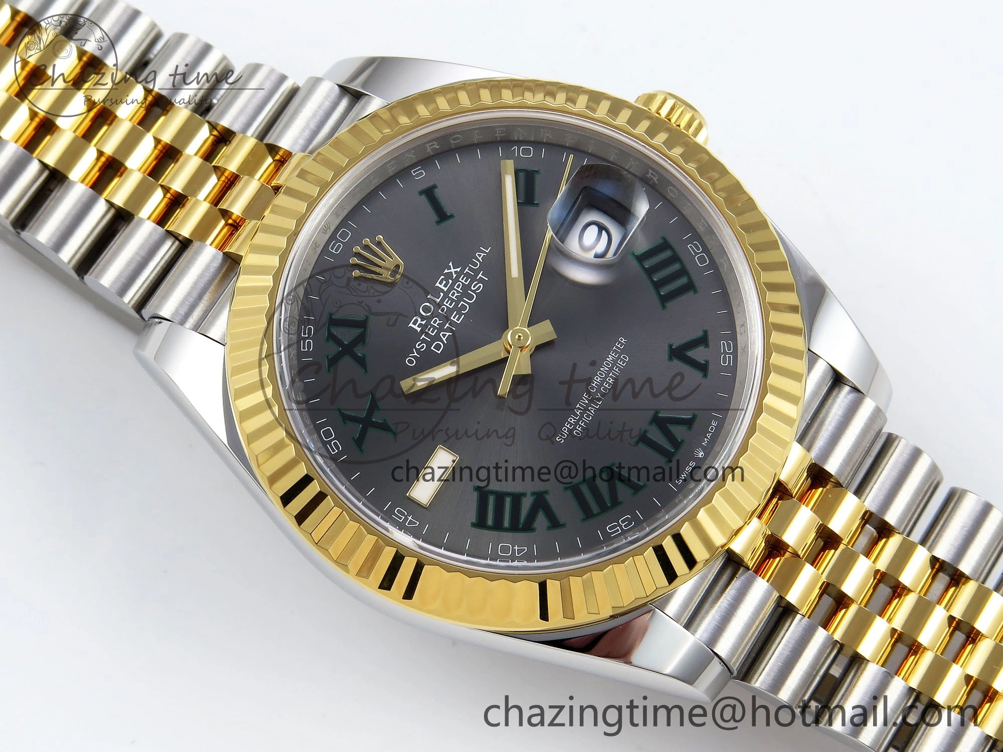 Unisex DateJust 41 126333 Clean 1:1 Best Edition 904L Steel Gray Dial Green Roman Marker on SS YG Jubilee Bracelet VR 1563