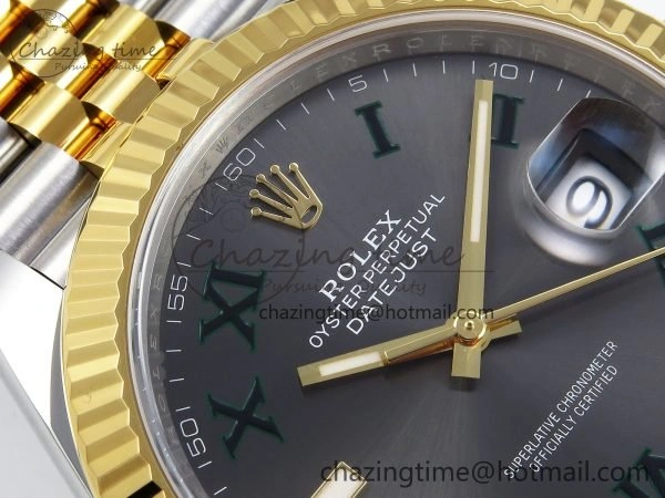 Unisex DateJust 41 126333 Clean 1:1 Best Edition 904L Steel Gray Dial Green Roman Marker on SS YG Jubilee Bracelet VR 1563